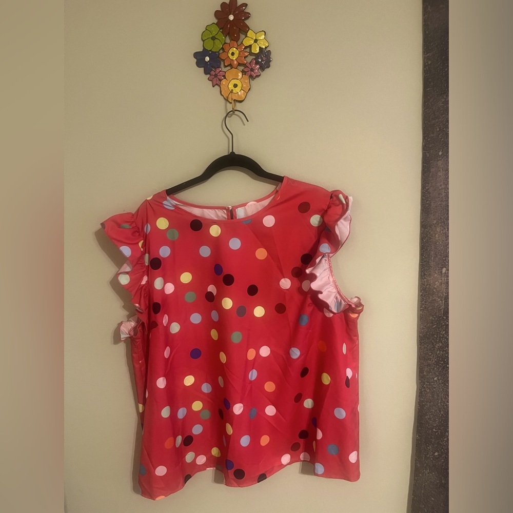Shein curve, 2x, hot pink colorful polka dot blouse.